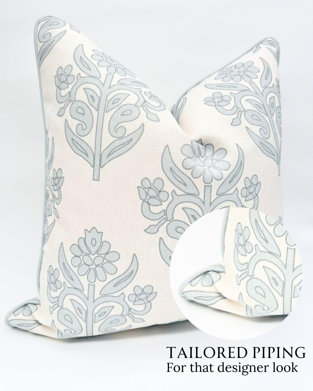 Jillien Harbor The Naples piping detail in grey-blue enhances refined look.
