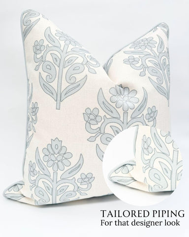 Jillien Harbor The Naples piping detail in grey-blue enhances refined look.