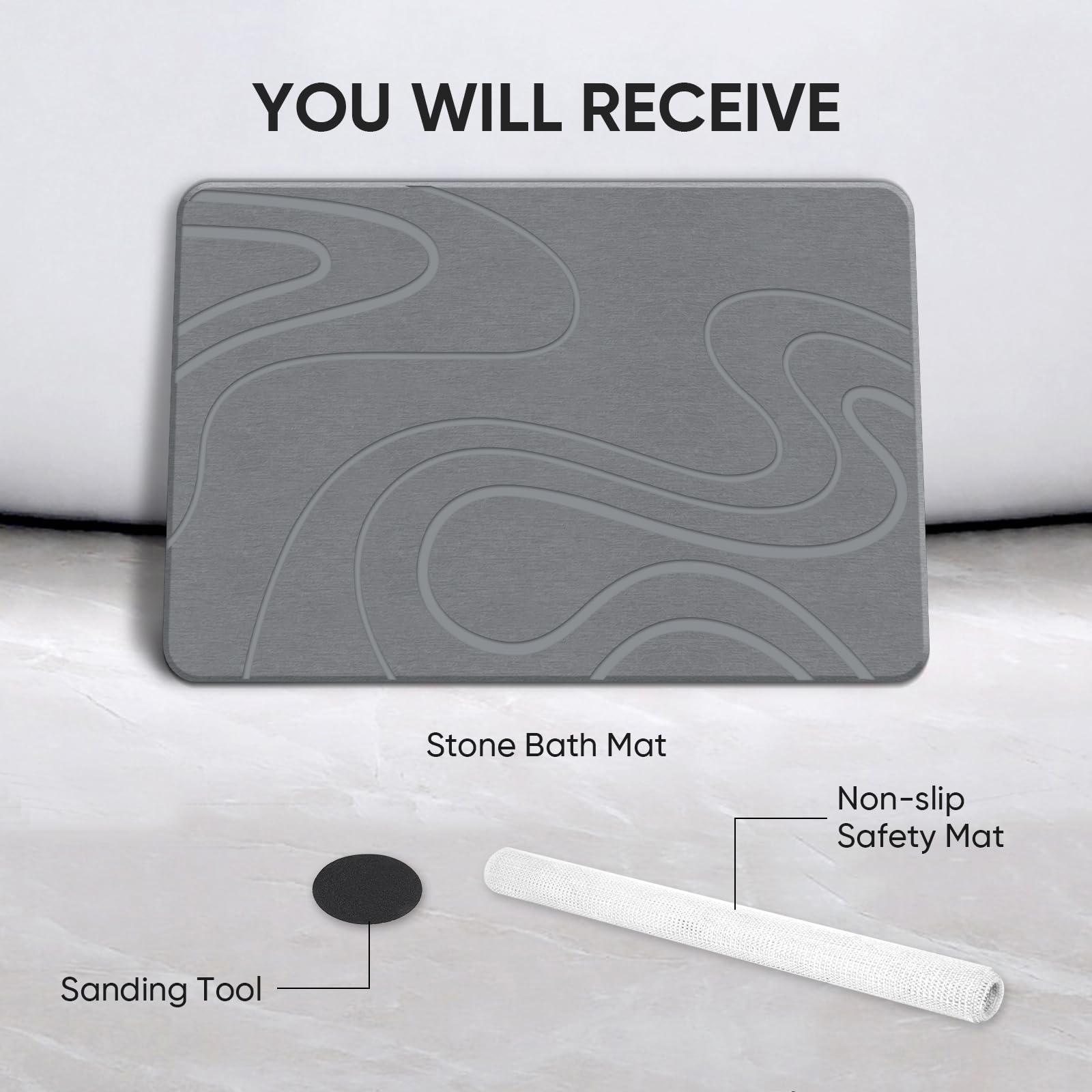 Jiloma Stone Bath Mat grey color complements modern bathroom decor