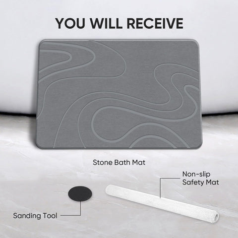 Jiloma Stone Bath Mat grey color complements modern bathroom decor