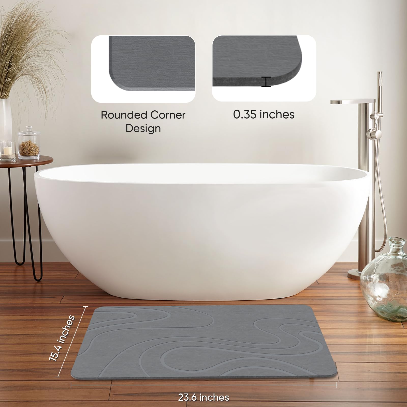 Jiloma Stone Bath Mat non-slip design provides secure placement on wet floors