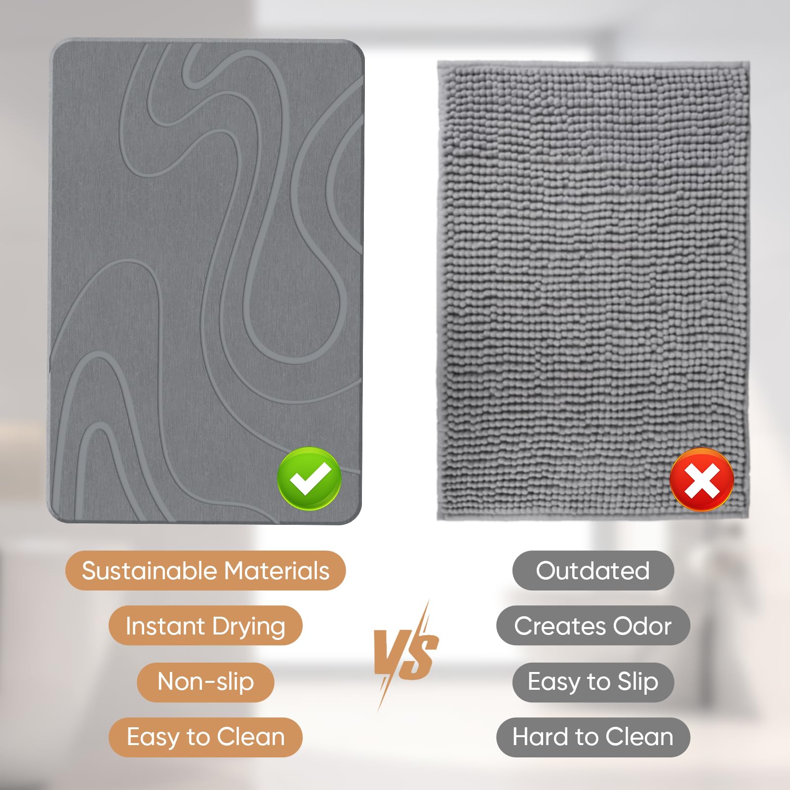 Jiloma Stone Bath Mat versatility for bathroom, kitchen, entryways use