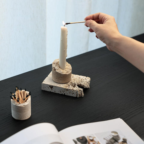 JIMEI travertine match holder makes a thoughtful housewarming gift
