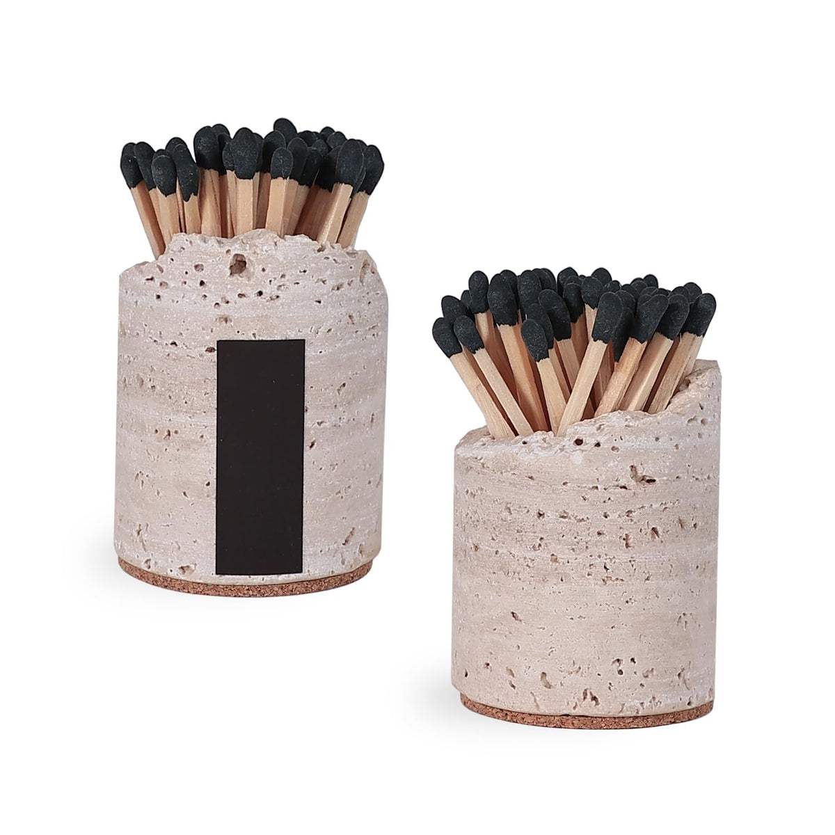 JIMEI travertine match holder with striker, front view for easy candle lighting