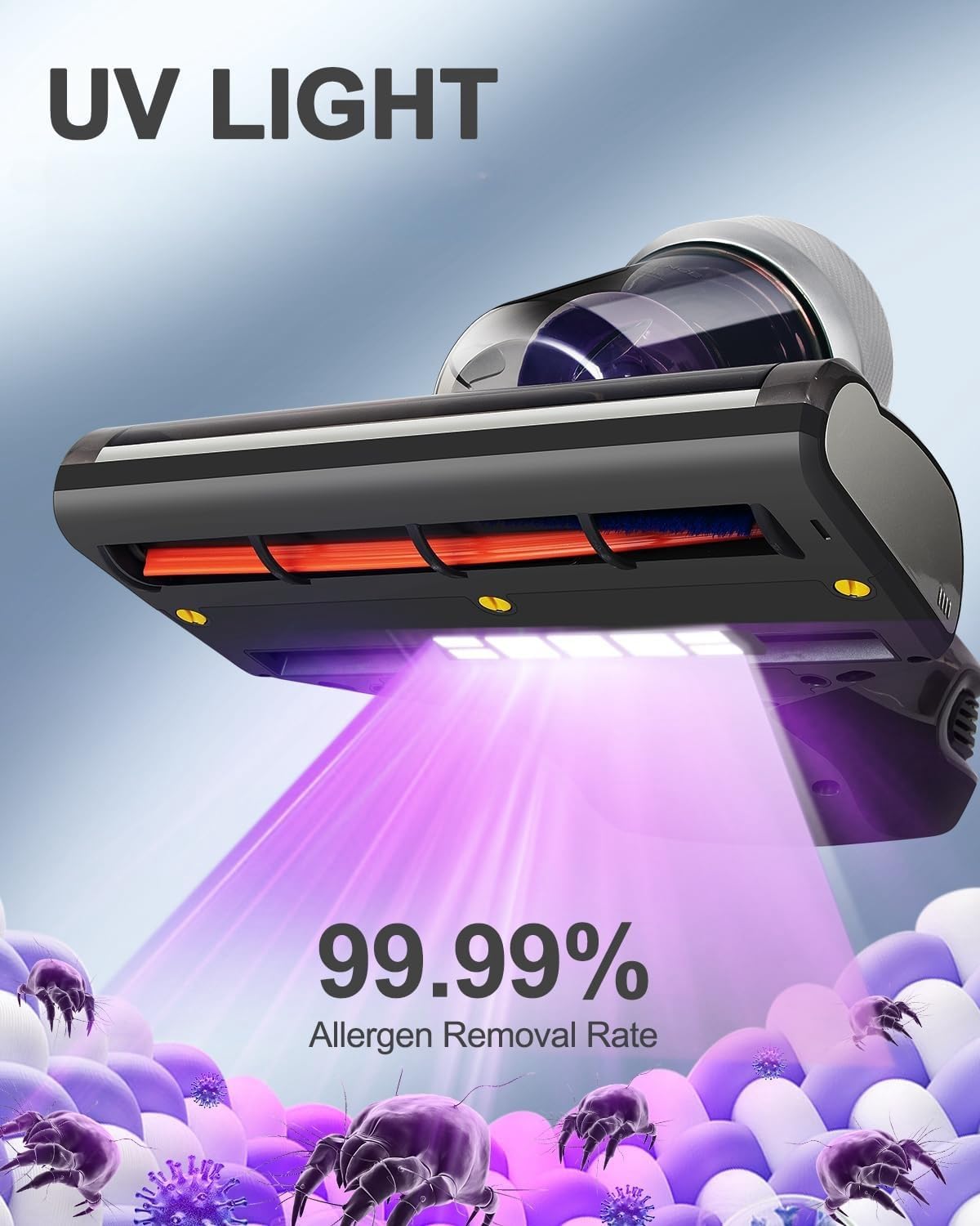 Jimmy Mattress Vacuum Cleaner delivers strong 14KPa suction for deep dust pickup on beds.