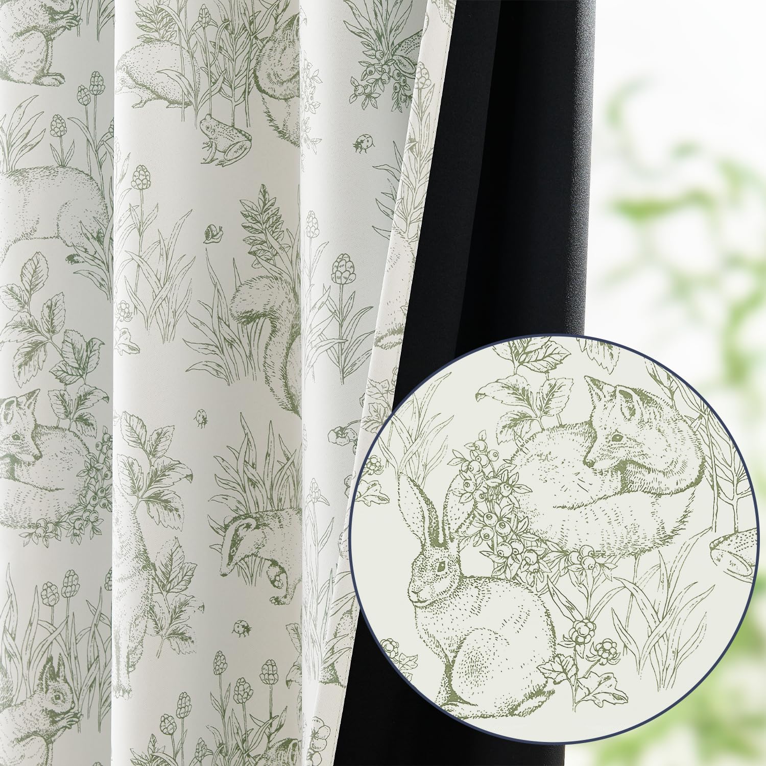 JINCHAN two-panel woodland curtains with rod pocket and back tab hanging
