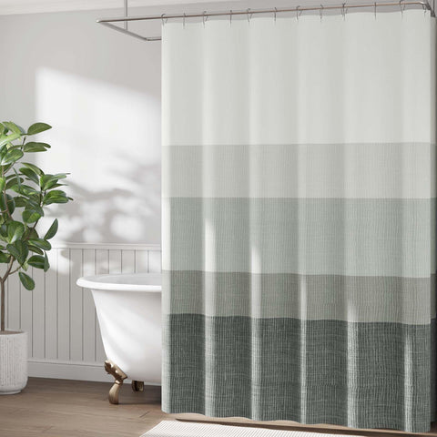 Bathroom ambience with Jinchan ombre curtain accenting space