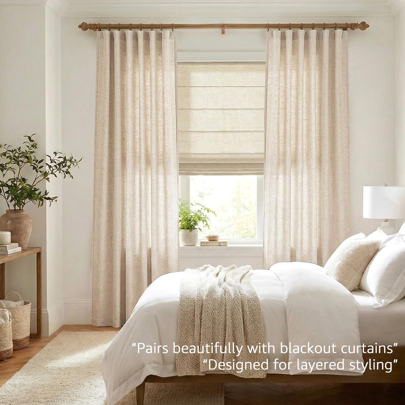 Jinchan beige linen blend curtains drape view with elegant folds and light diffusion