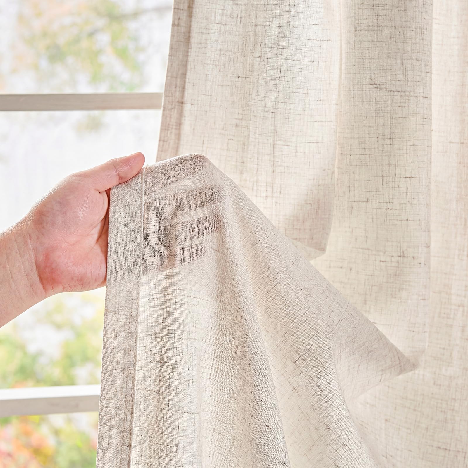 Jinchan beige linen blend curtains in living room showcasing cozy ambience