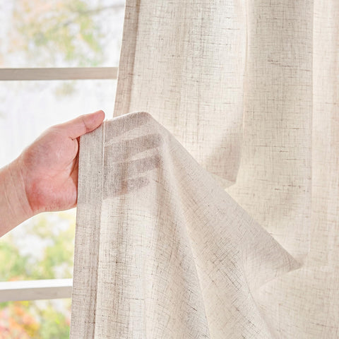 Jinchan beige linen blend curtains in living room showcasing cozy ambience
