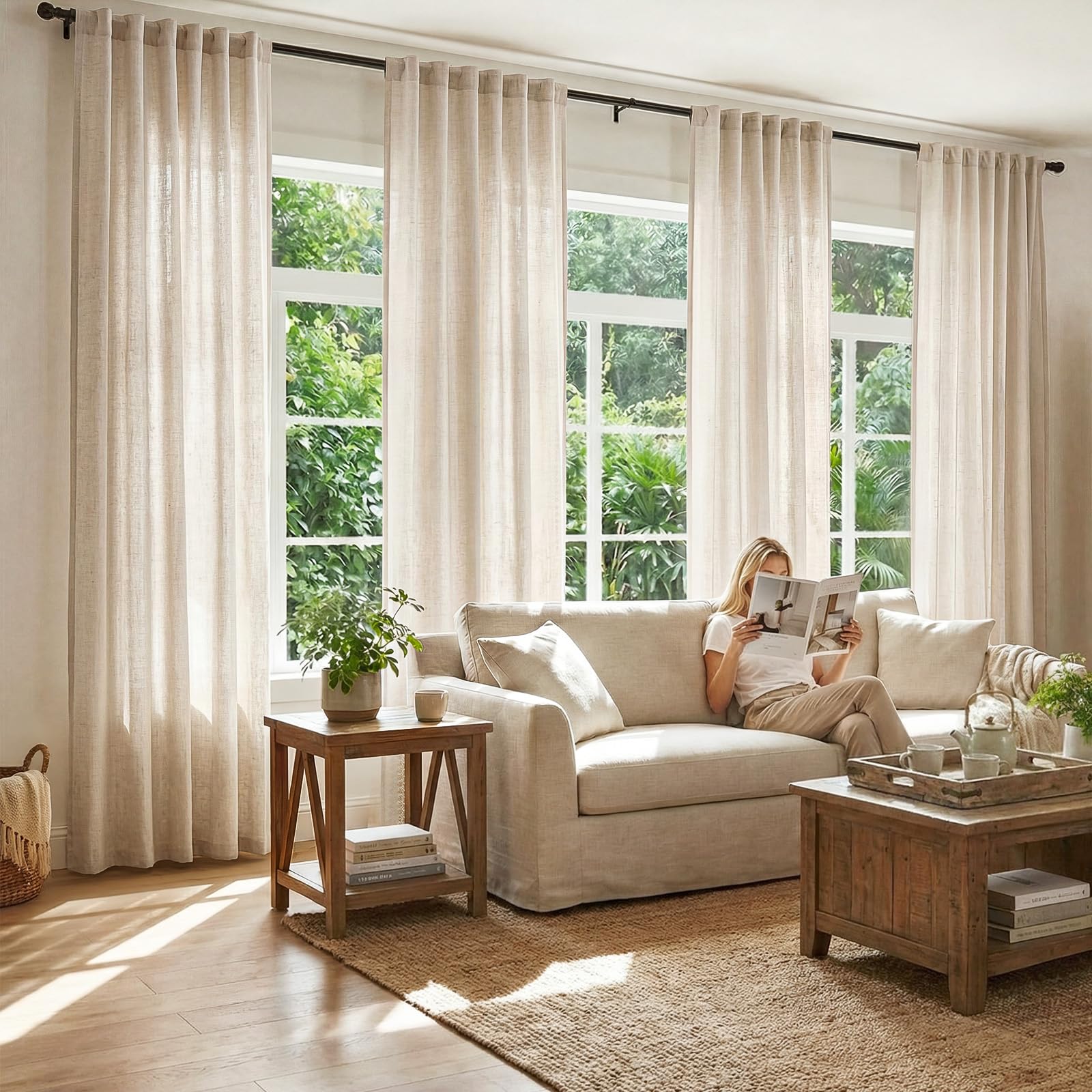 Jinchan curtains rod pocket and back tab design for easy installation