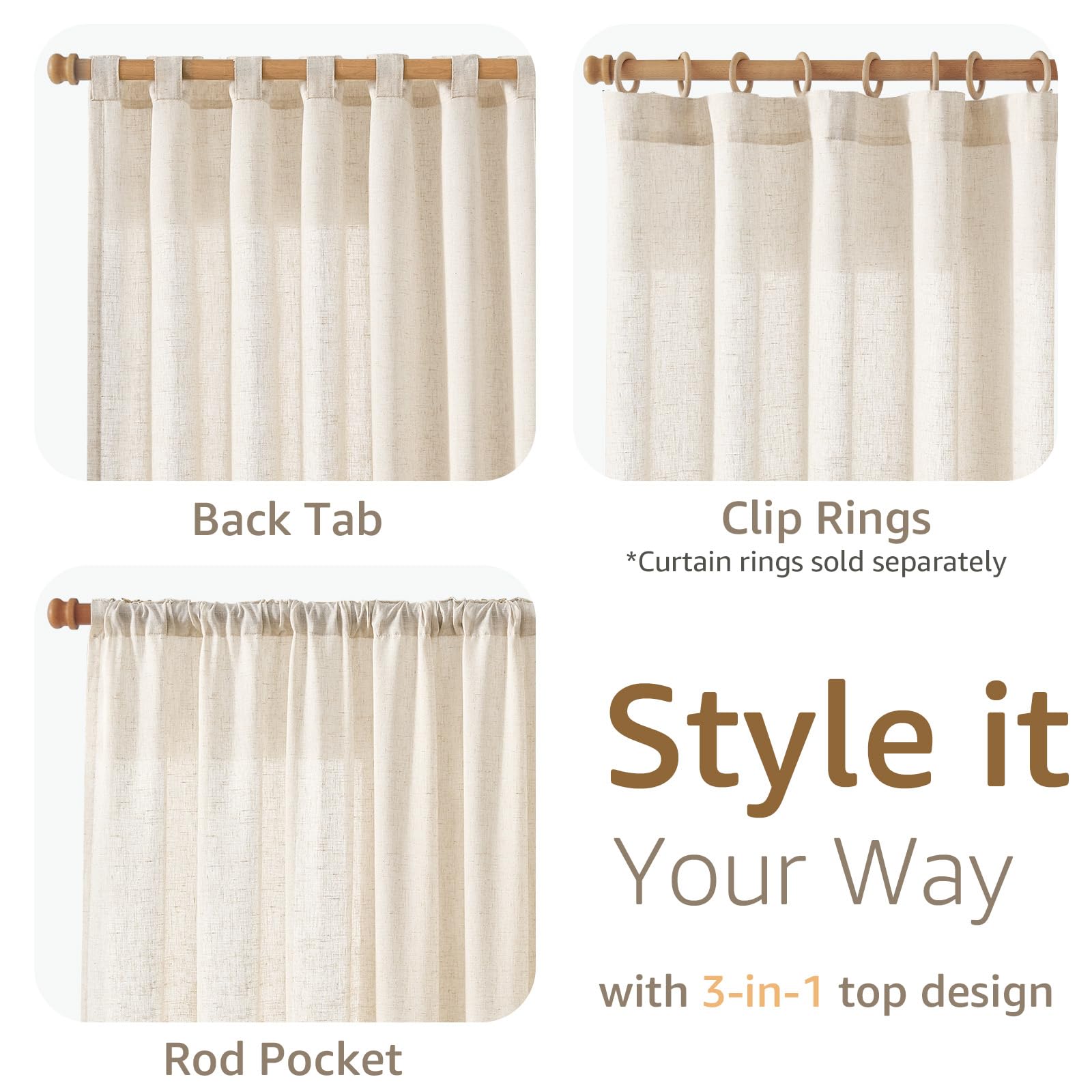 Jinchan beige linen blend curtains in a room setup highlighting versatile styling