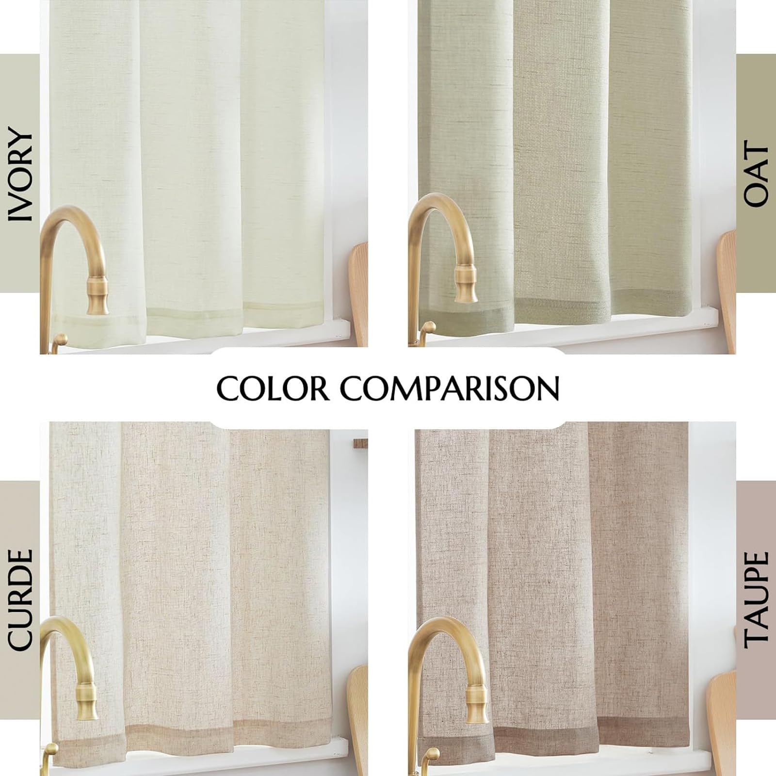 Jinchan kitchen curtains showing the natural fabric and breathable texture.