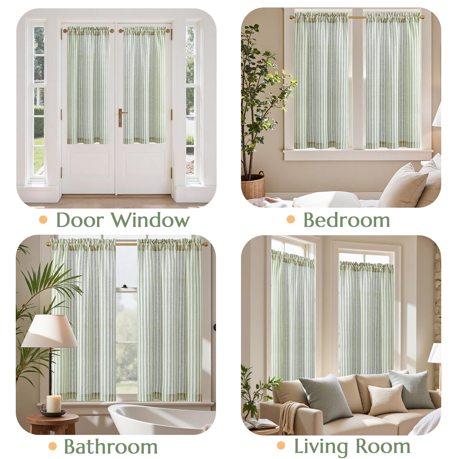 Jinchan farmhouse-modern curtains in sage green for cozy versatile spaces.