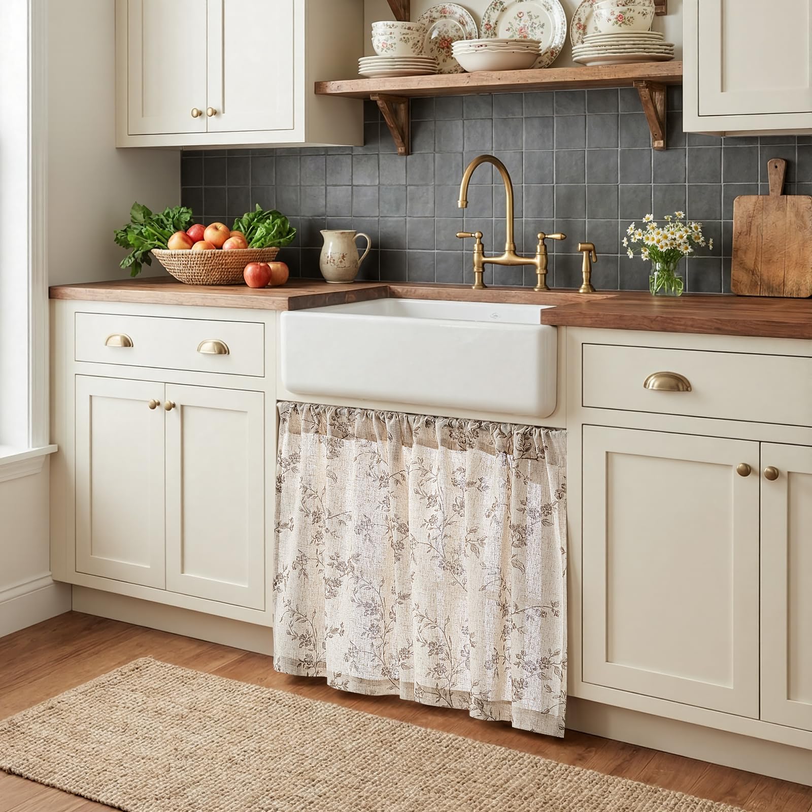 jinchan floral kitchen curtains two panels taupe on beige add rustic charm to your living area.