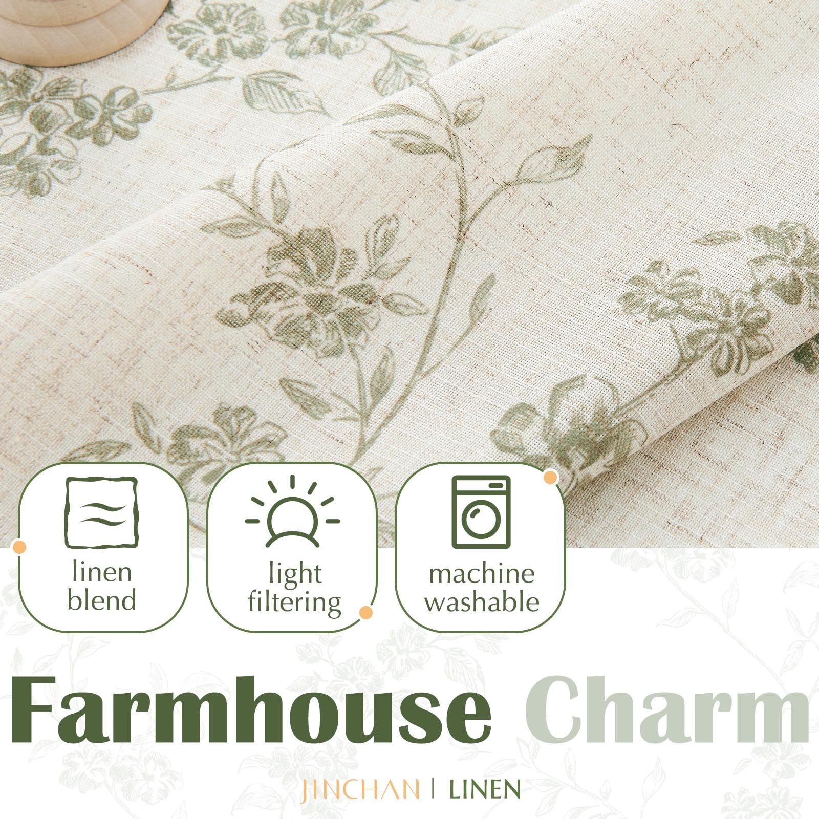 Jinchan sage green beige curtain set; 3 inch rod pocket for quick installation.