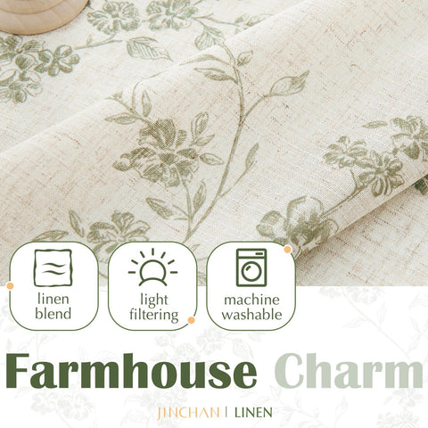 Jinchan sage green beige curtain set; 3 inch rod pocket for quick installation.