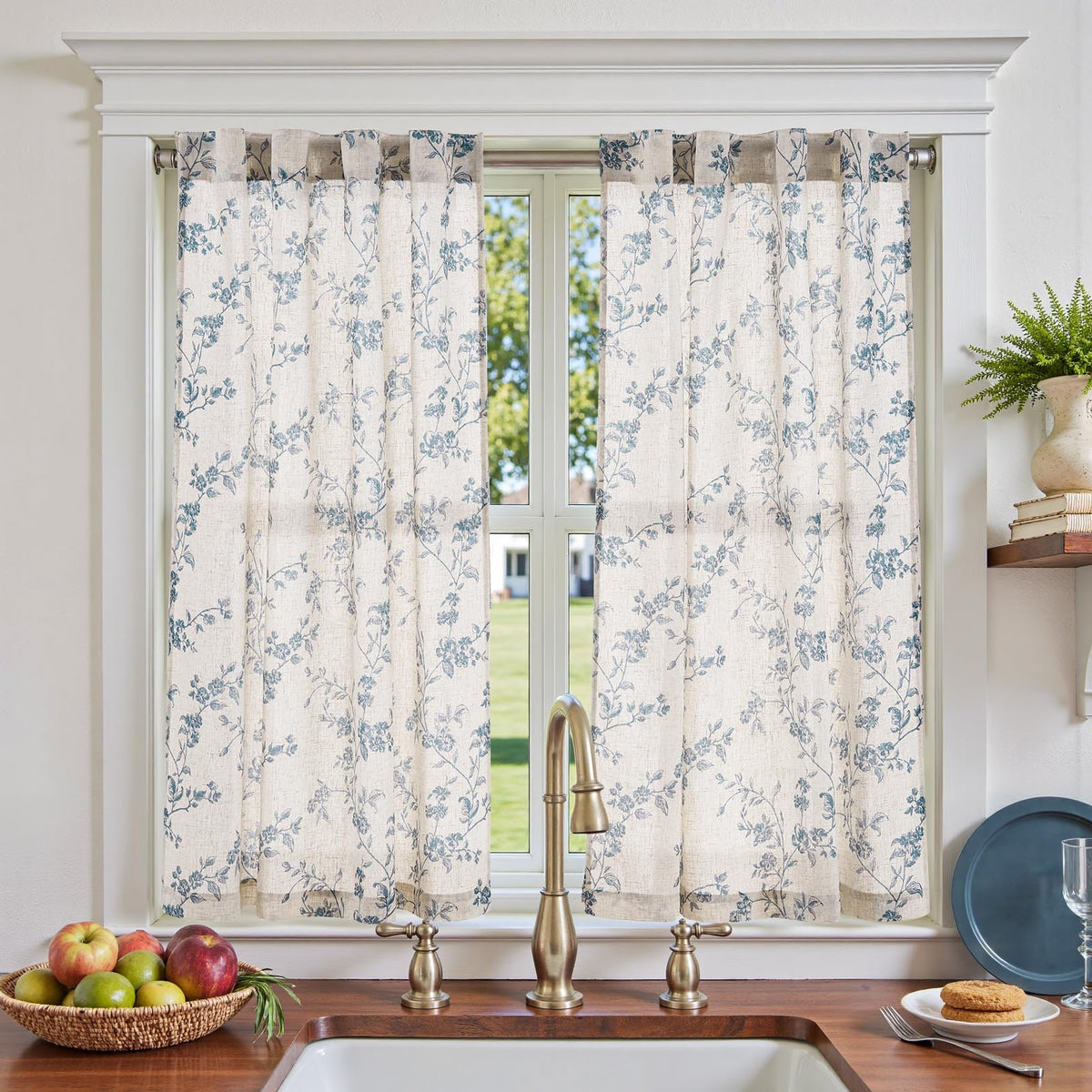 Jinchan Floral Kitchen Curtains pattern closeup adds soft, cozy ambiance.