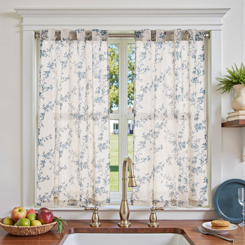 Jinchan Floral Kitchen Curtains pattern closeup adds soft, cozy ambiance.