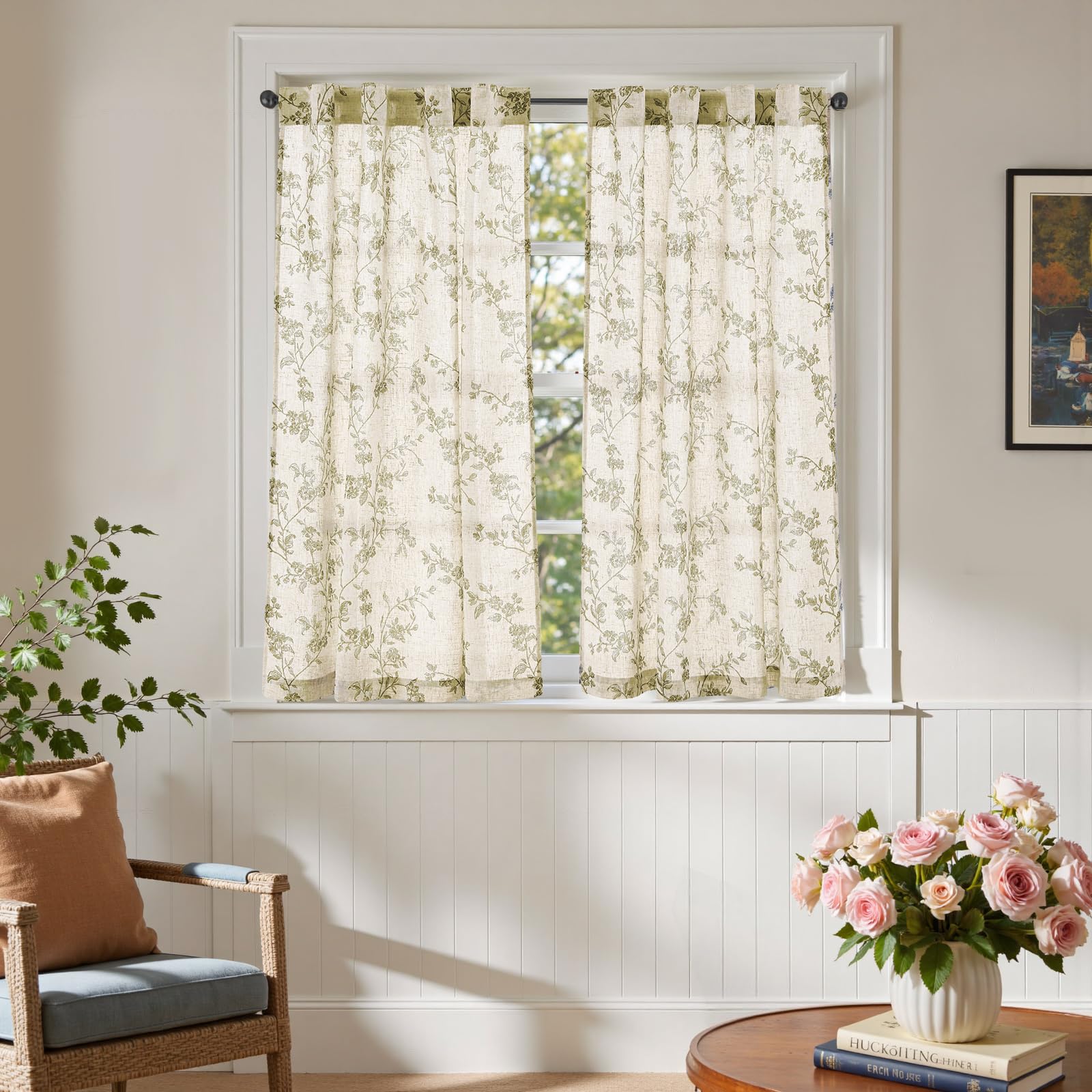 Jinchan floral curtains back-tab design for easy hanging on standard rods