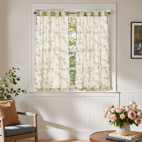 Jinchan floral curtains back-tab design for easy hanging on standard rods