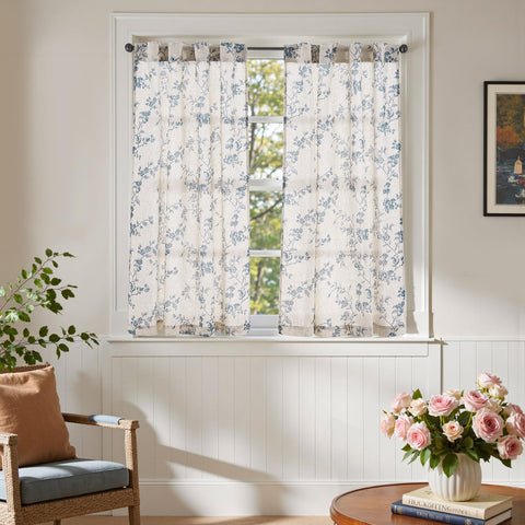 Jinchan Floral Kitchen Curtains blue on beige tone complements farmhouse decor.