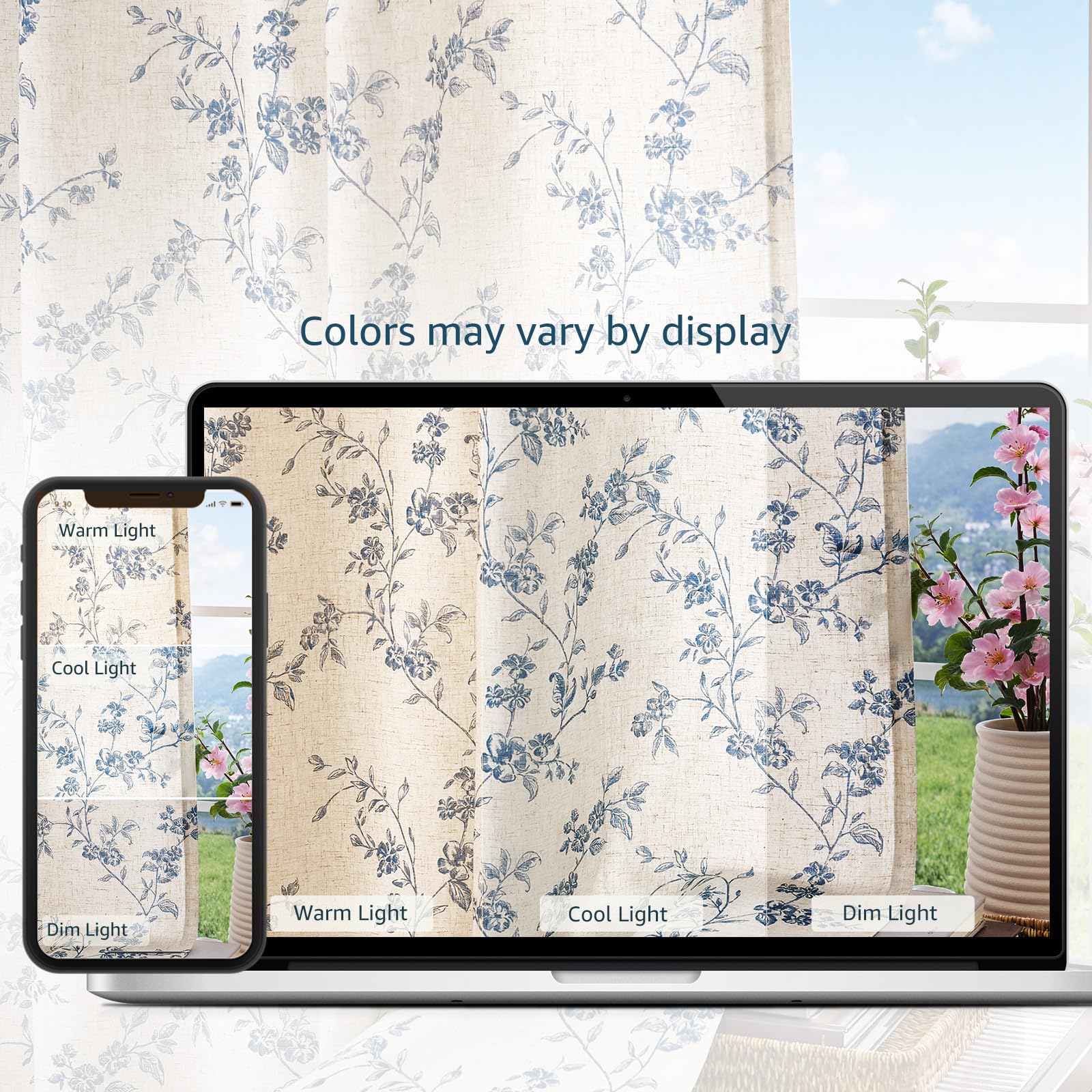 Jinchan Floral Kitchen Curtains care-friendly linen texture, machine washable.