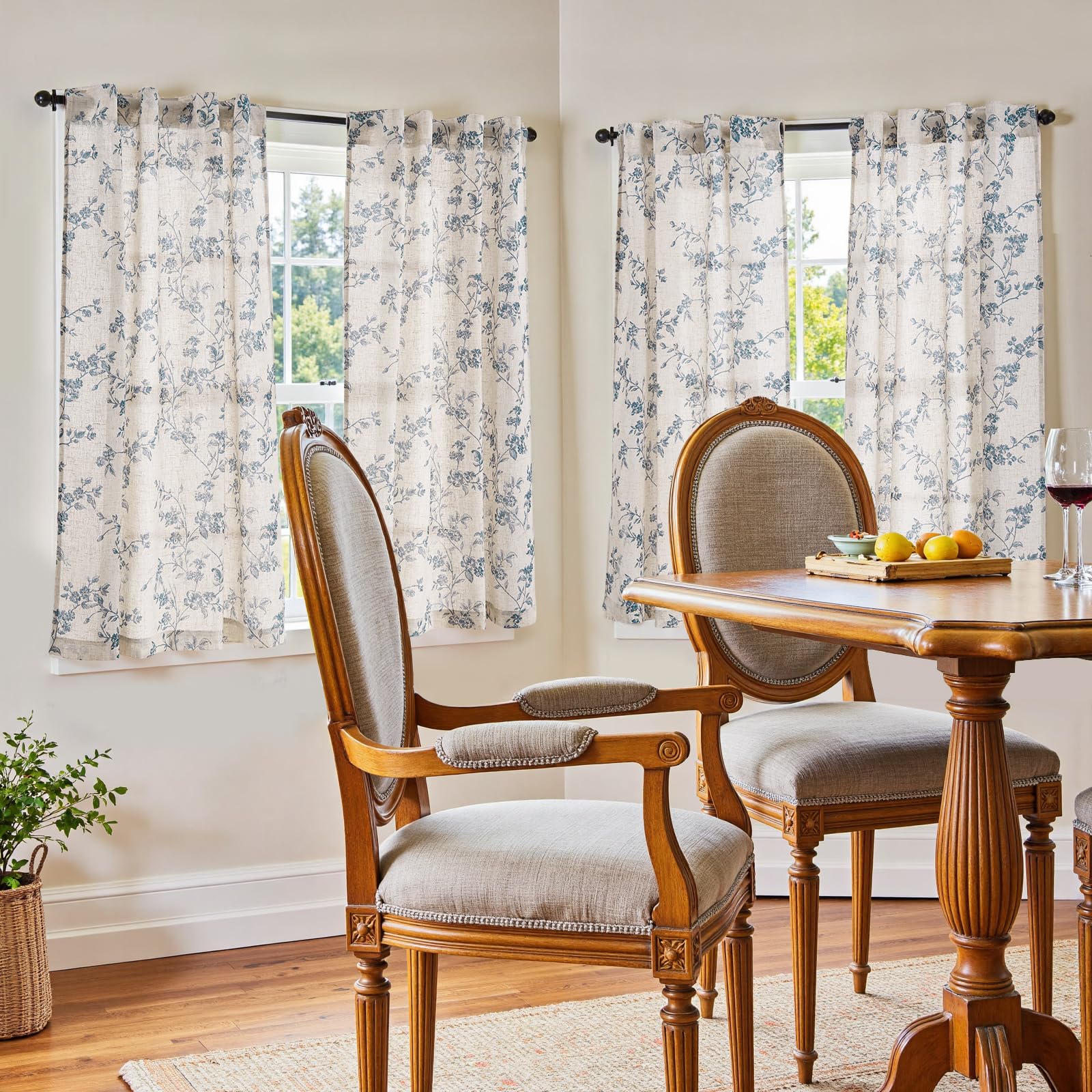 Jinchan Floral Kitchen Curtains flowers and ferns design enhances rustic charm.