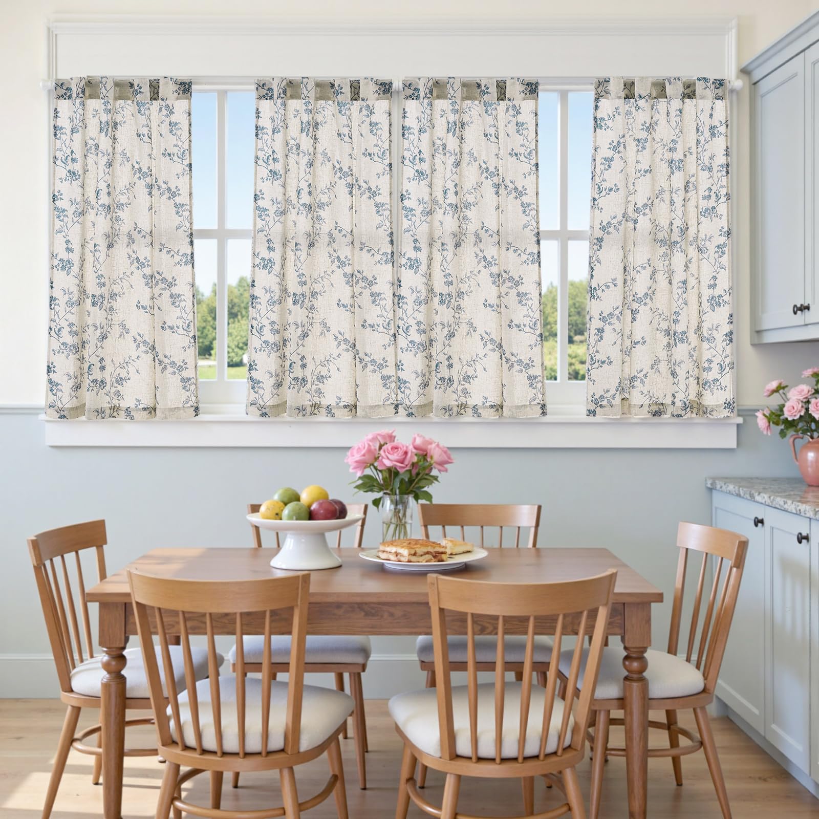 Jinchan Floral Kitchen Curtains living room scene adds vintage elegance.