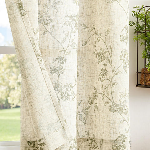 Jinchan floral kitchen curtains sage green on beige add rustic charm to windows