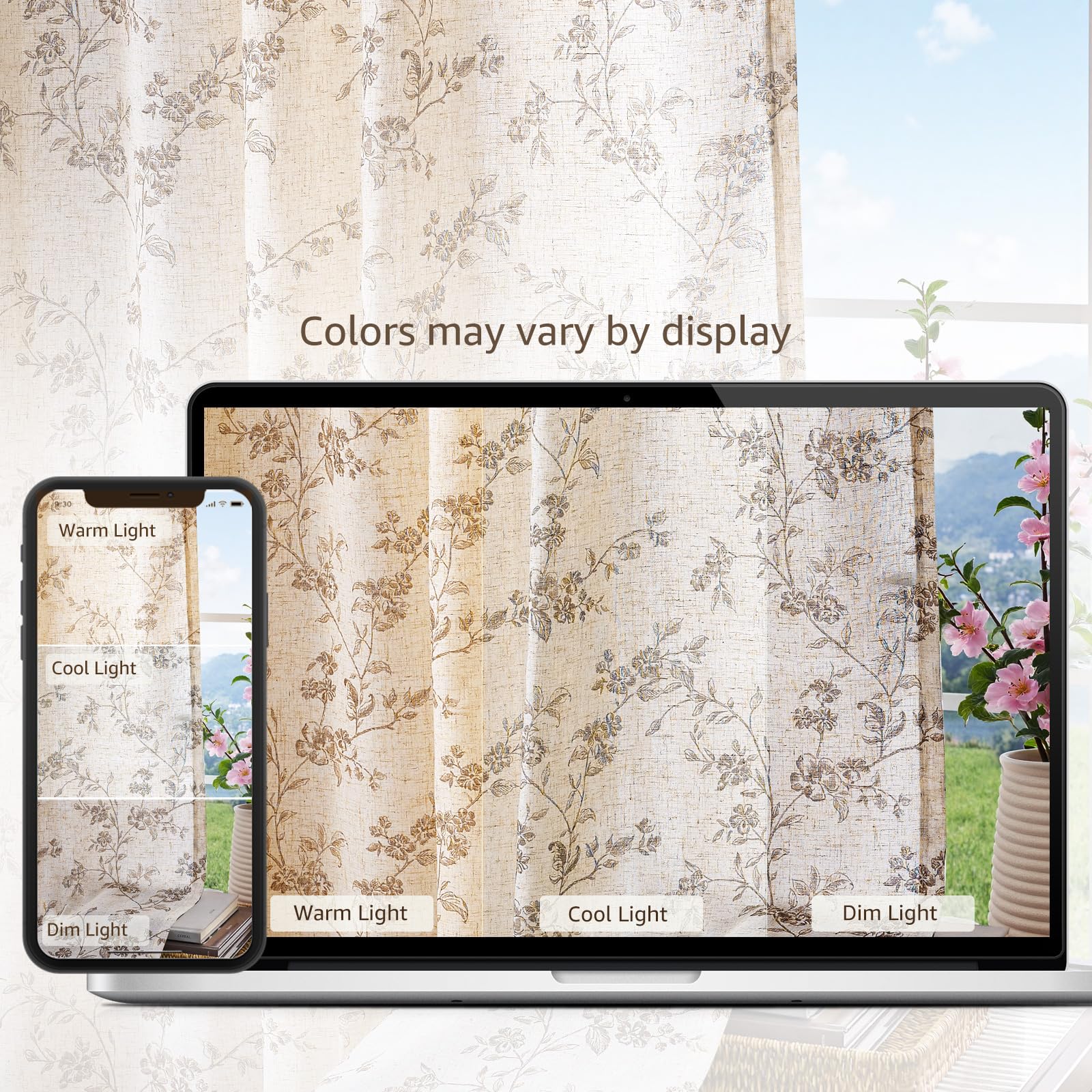 Jinchan taupe-on-beige tone provides warm, neutral backdrop for various decors.