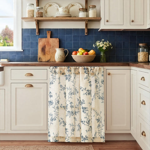 Jinchan linen tier curtains over sink filter light softly while keeping glare at bay