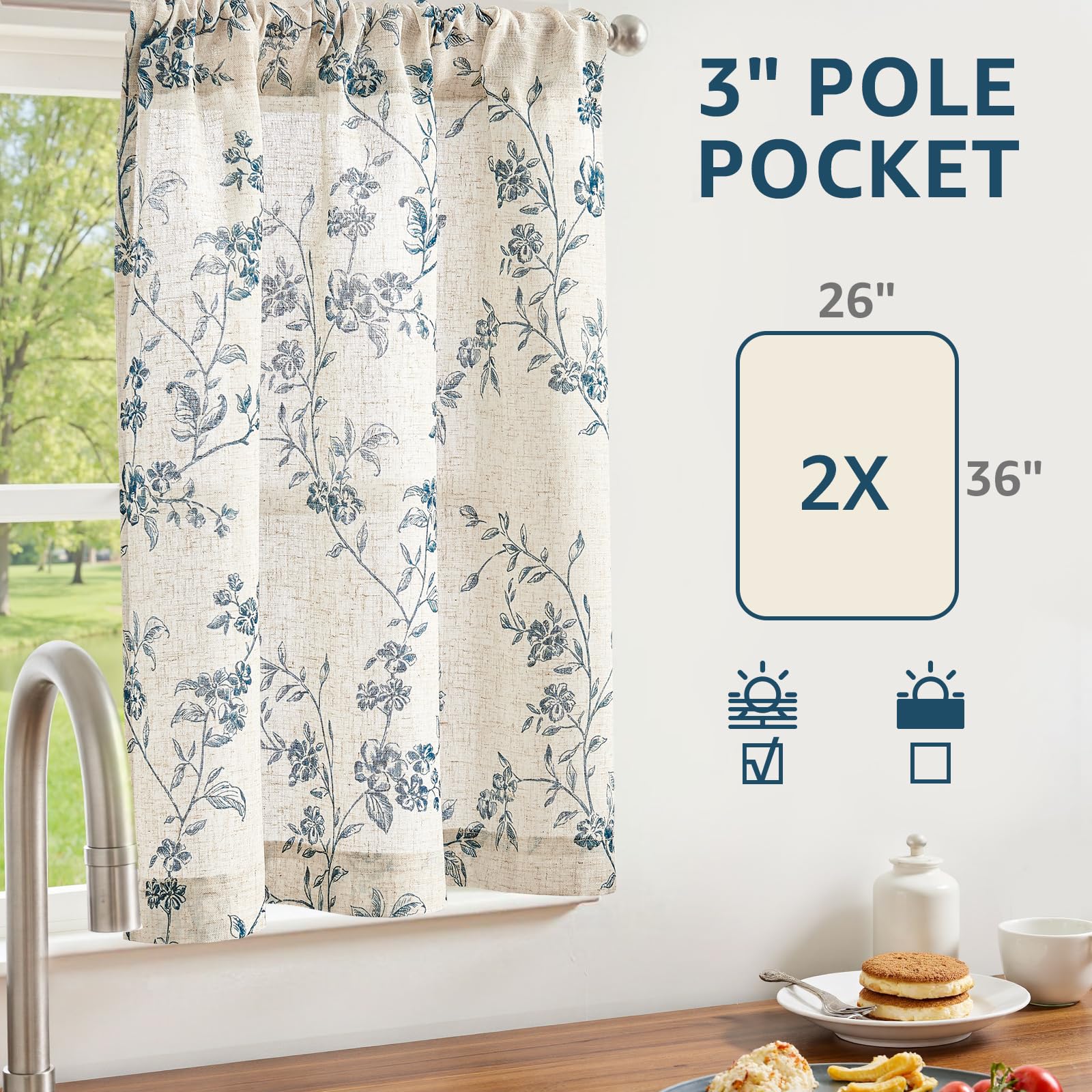 Jinchan kitchen window curtains with light filtering for comfortable daytime privacy