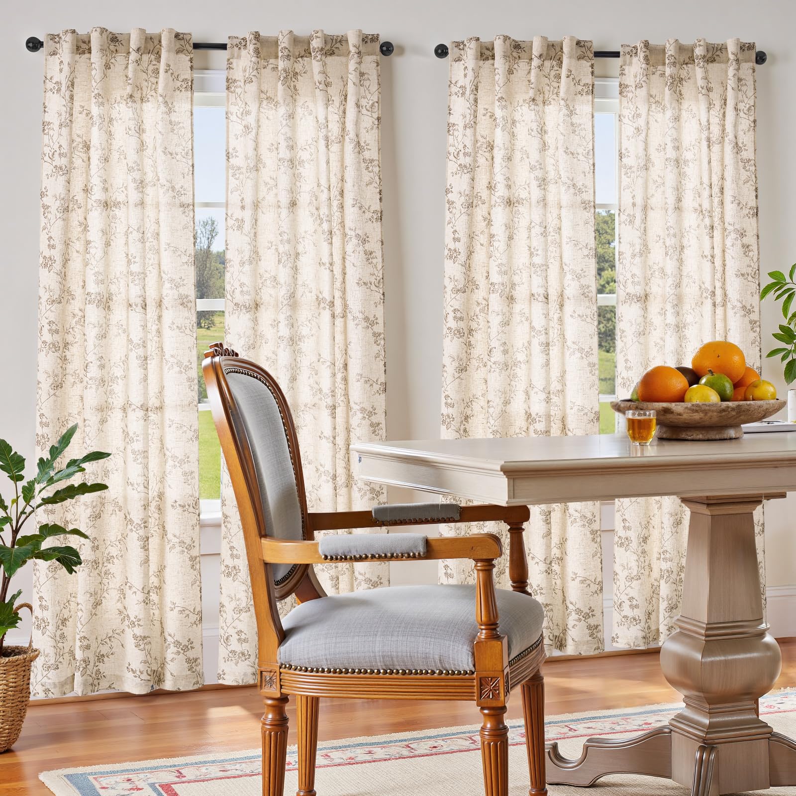Jinchan linen floral curtains installed in the bedroom create airy brightness