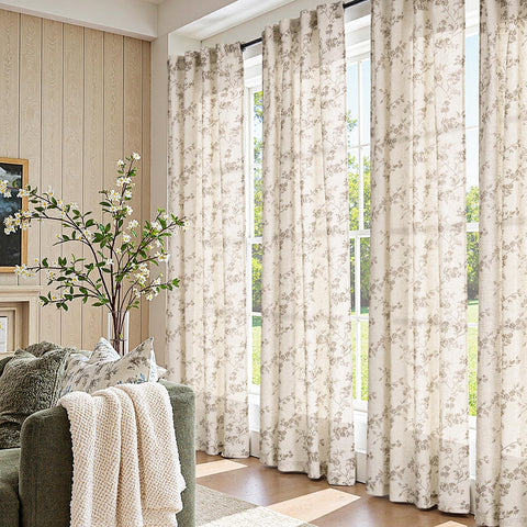 Jinchan linen floral curtains back-tab hanging offers elegant drape