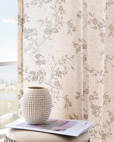 Jinchan Linen Floral Curtains living room 84-inch overview with an elegant pattern.