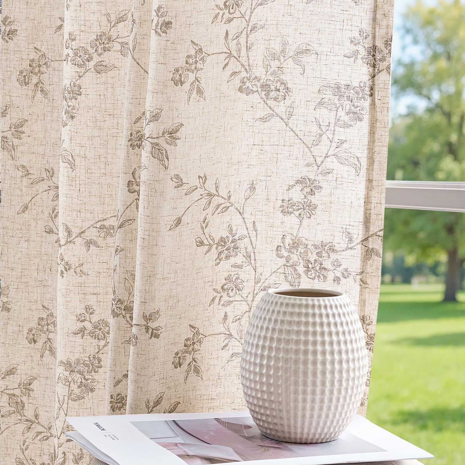 Jinchan taupe-on-beige colorway complements rustic and modern interiors