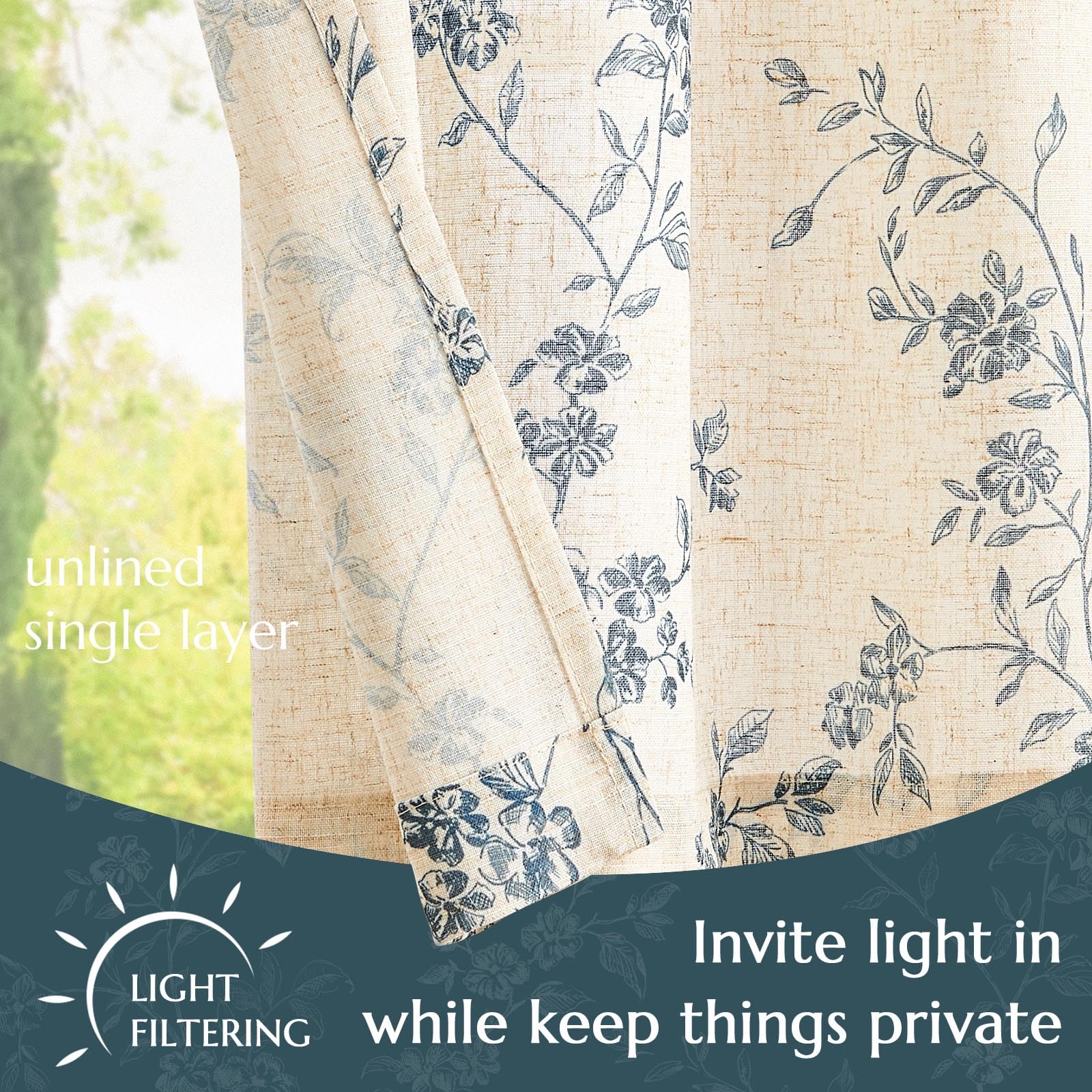 Jinchan living room curtains blue beige floral enhance décor while diffusing harsh sun
