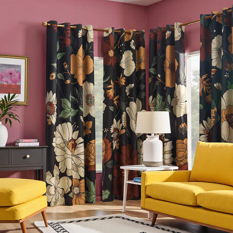 Jinchan Lora botanically printed floral drapes enhance boho decor.