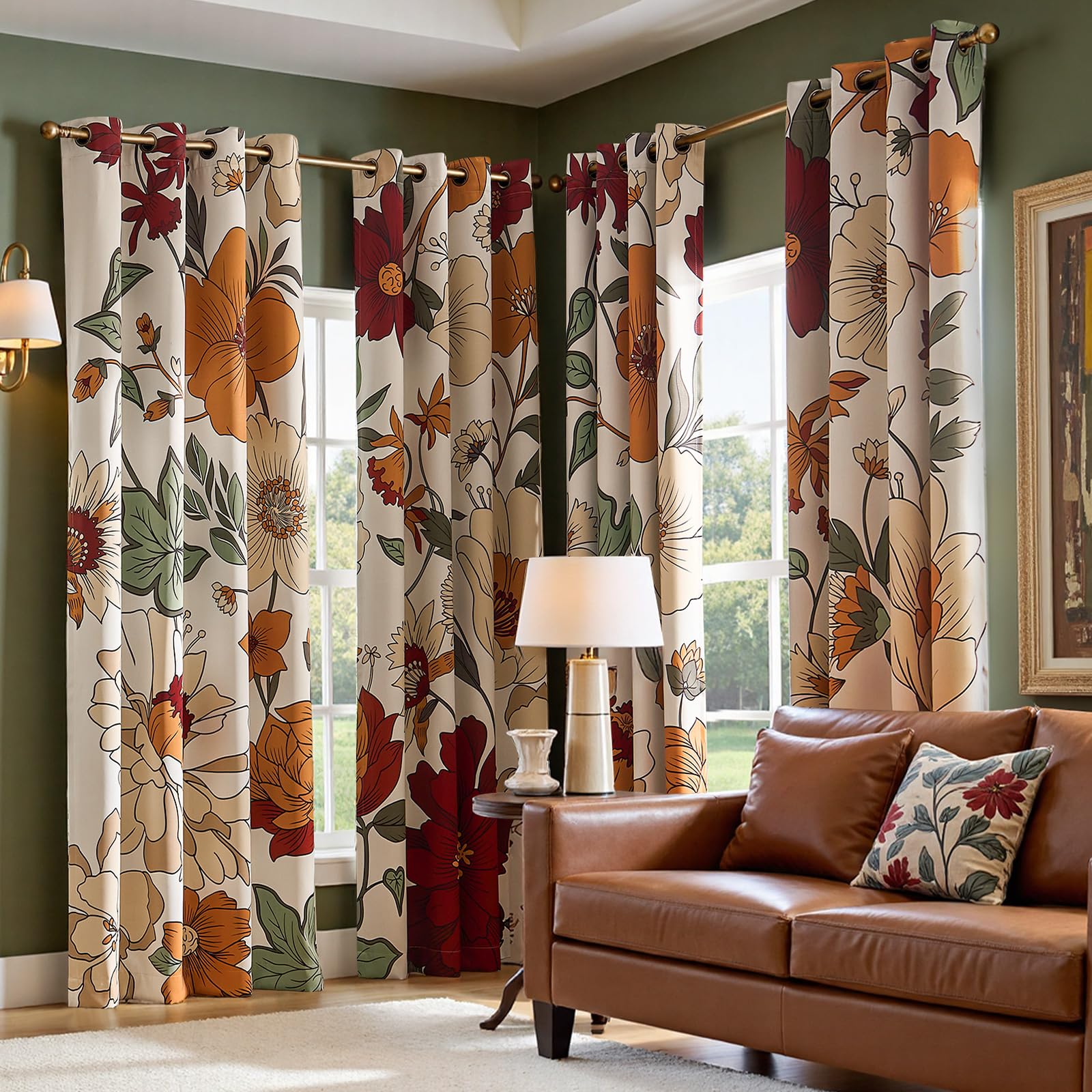 JINCHAN Lora floral curtains 50in-wide panels suit most windows.