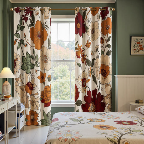 JINCHAN Lora floral curtains closed blackout for privacy and darker rooms.