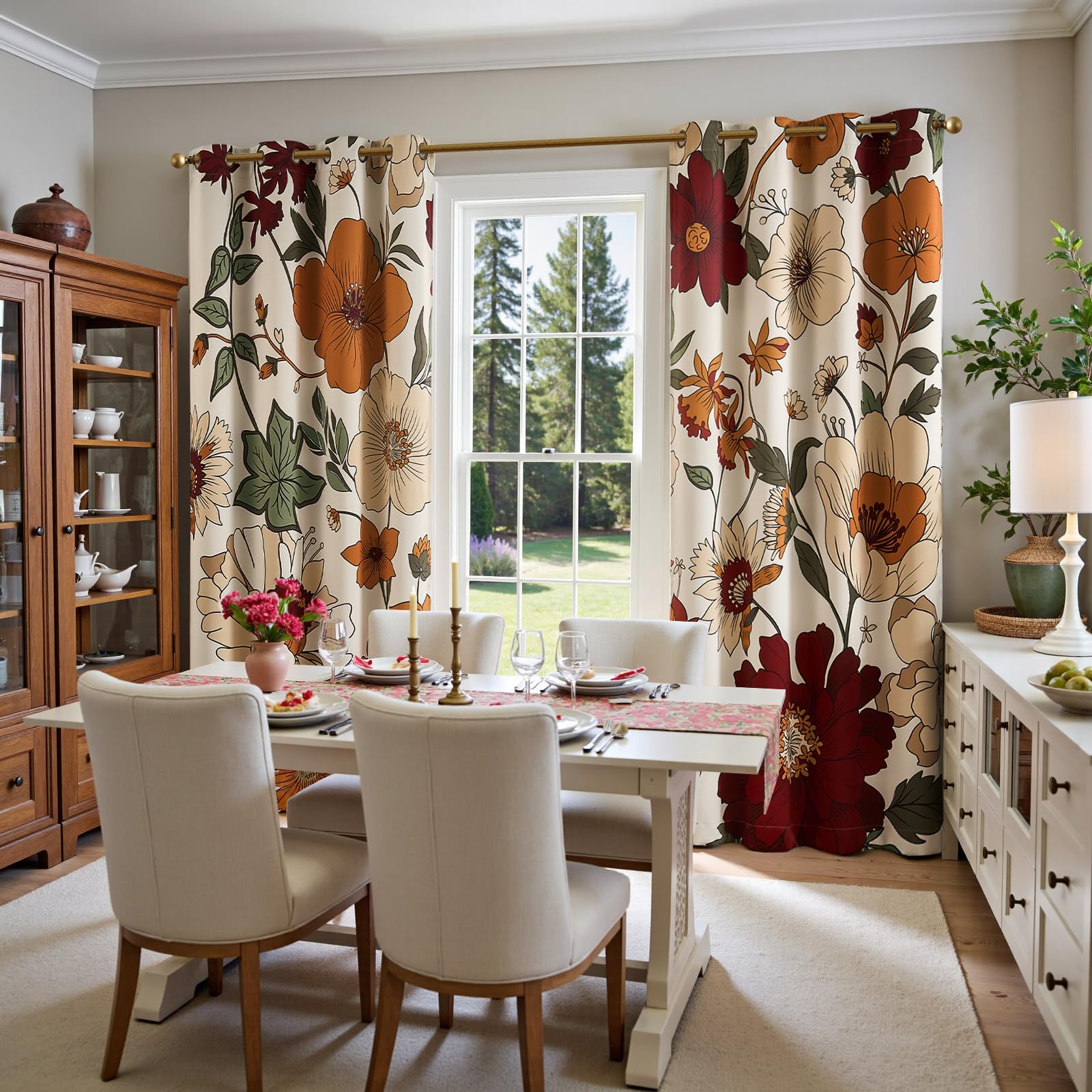 JINCHAN Lora floral curtains vintage boho closeup shows vibrant print.
