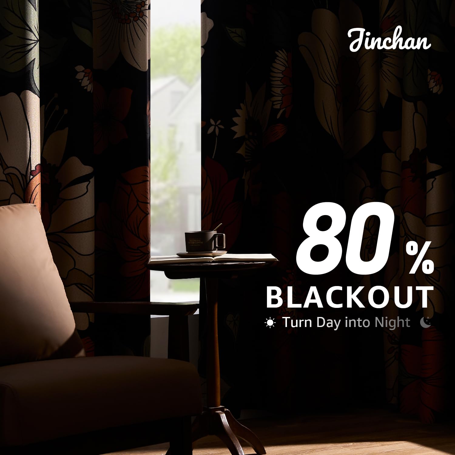 Jinchan Lora grommet-design curtains slide smoothly for easy installation.