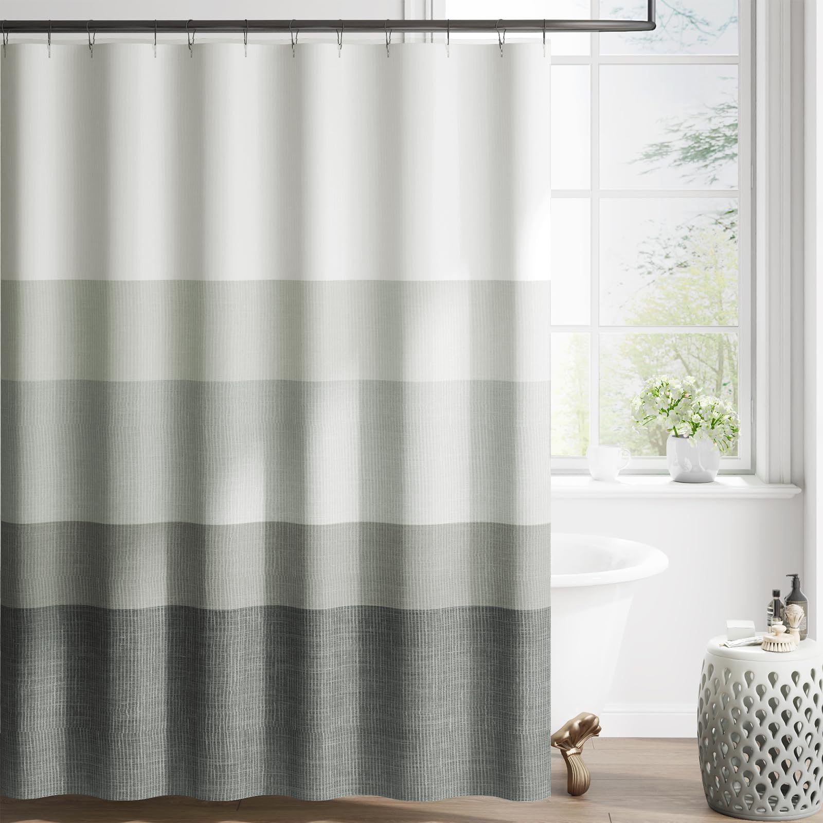 Jinchan Ombre Cloudy Grey striped curtain with gradient design for a calm bathroom look