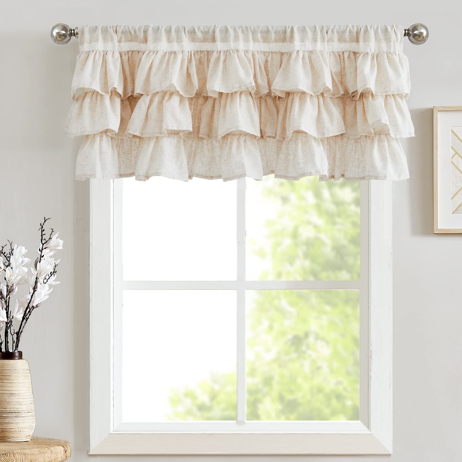 Jinchan ruffled valance linen kitchen window view with soft light