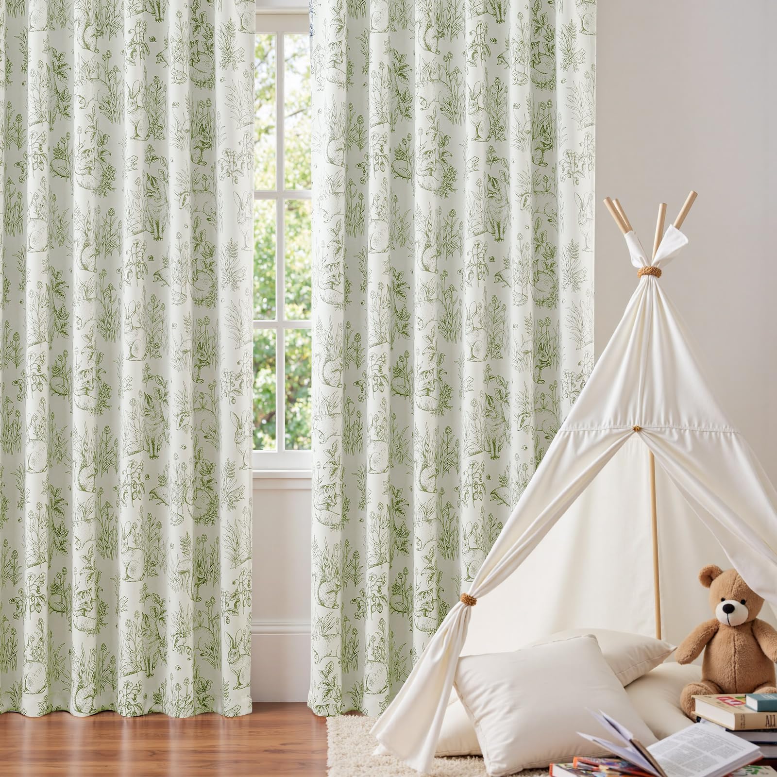 JINCHAN sage green on beige animal print curtains for cozy living space