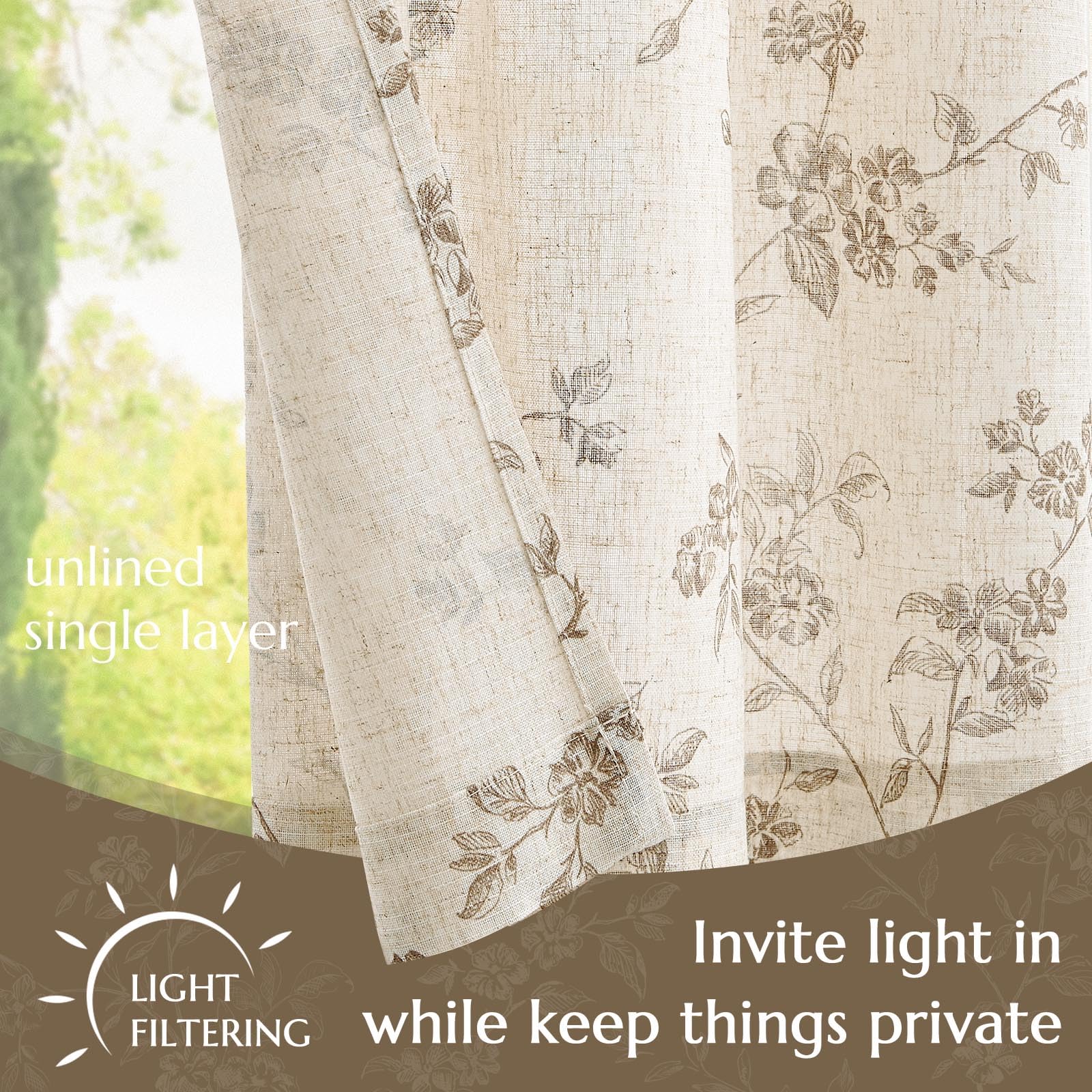 Jinchan taupe on beige drapes complement farmhouse and cottage interiors.