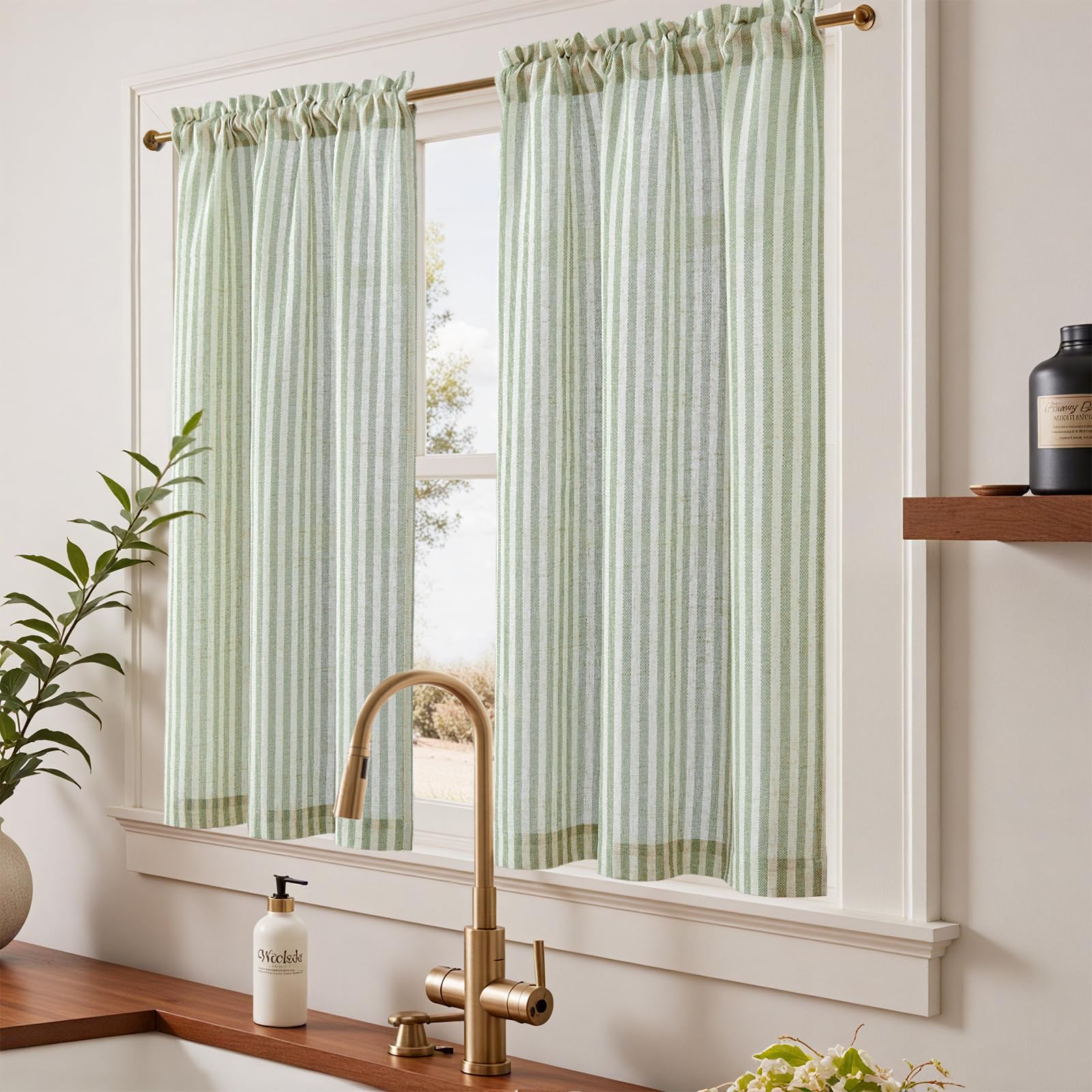 Jinchan textured linen curtains sage green offering soft diffusion and private screening.
