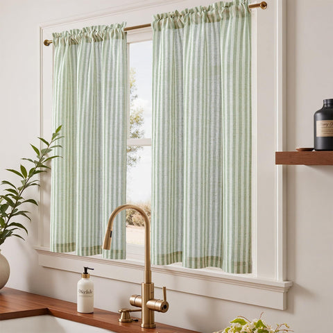 Jinchan textured linen curtains sage green offering soft diffusion and private screening.