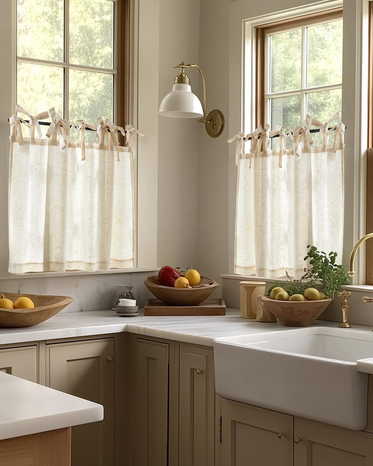 jinchan tie-top linen curtains bow-styled for kitchen charm